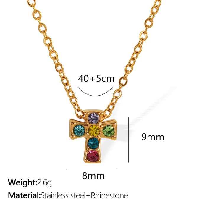 1 Piece Simple Series CrossStainless Steel  Gold Color Rhinestone Women's Pendant Necklaces 